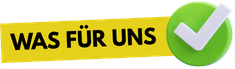 Text: "Was für uns" mit grünem Haken
