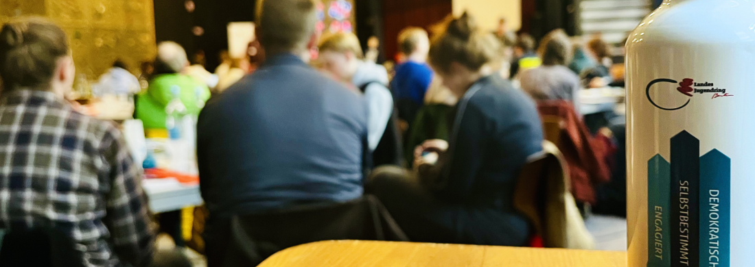 Delegierte bei der Mitgliederversammlung sitzen an Tischen