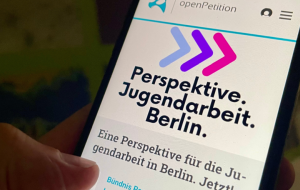 Auf einem Smartphone ist die Website der Petition geöffnet